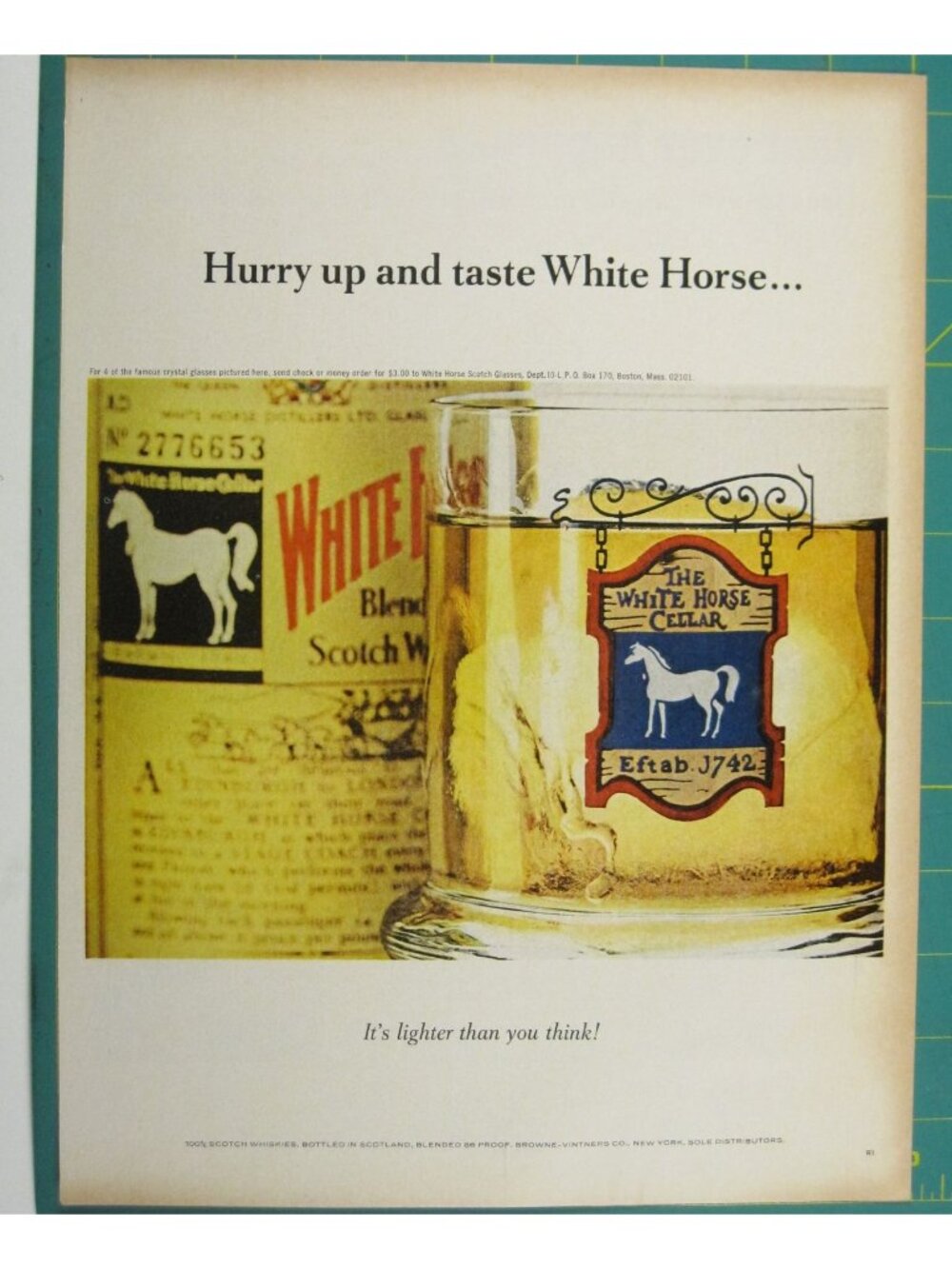 Print Ad White Horse Scotch Whisky Hurry Up Taste Cocktail Bar Decor MOD 1960s